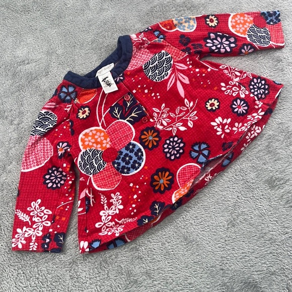 Angel Dear Other - Angel Dear 3-6 Months 100% Cotton Red Kimono Long Sleeve Babydoll Blouse
